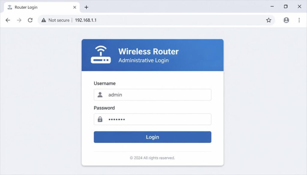 Router admin login page accessed through a browser at the default gateway address