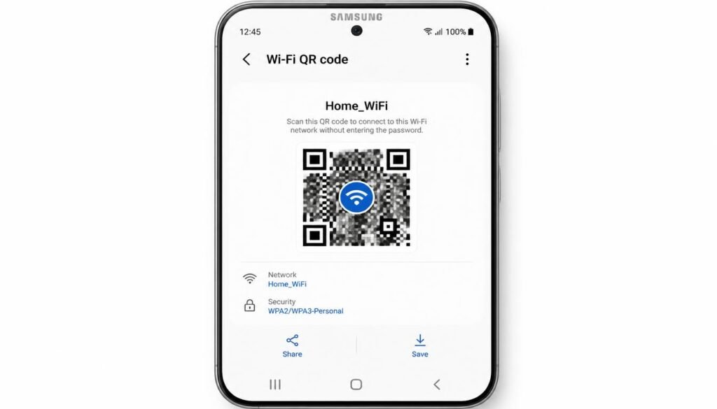 Samsung One UI Connections WiFi QR code screen
