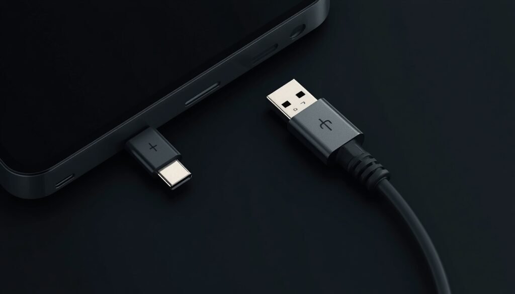 USB OTG adapter connecting an Android phone to a printer cable