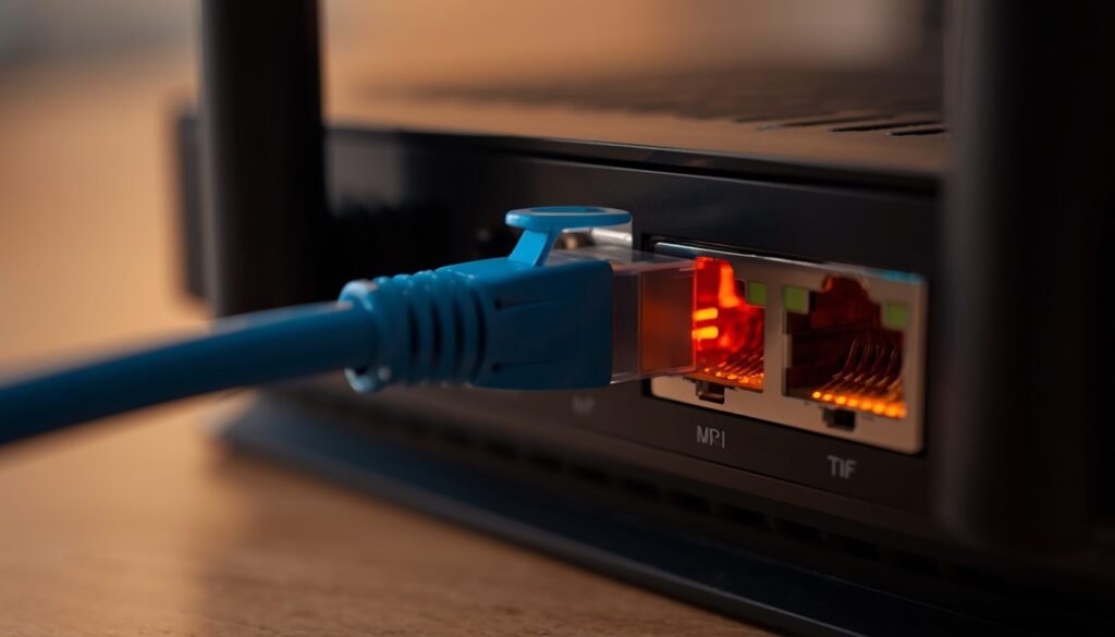 Ethernet cable connected to router LAN port